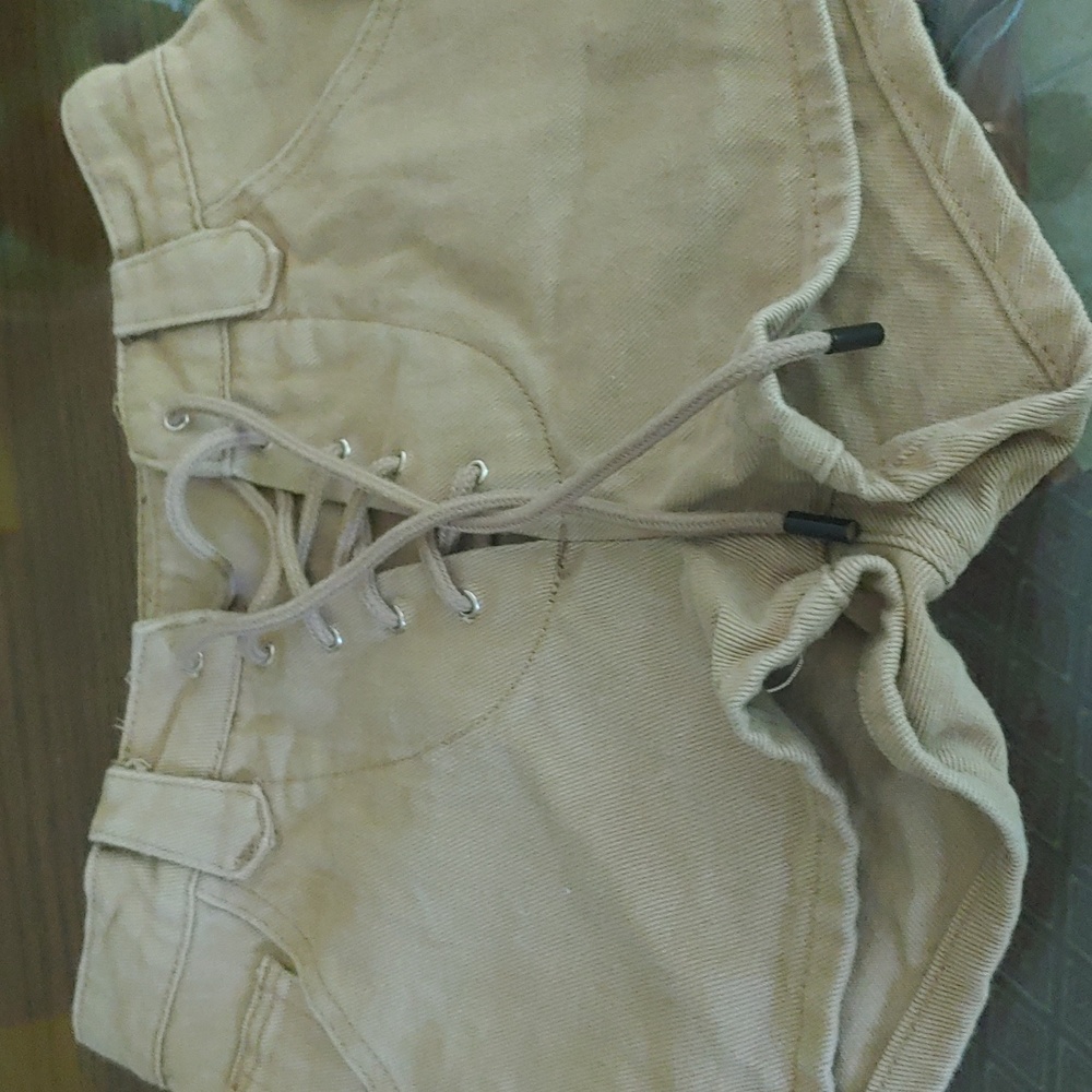 Pretty little Thing women short. Tan. Size 2. Shoe lace fly.
